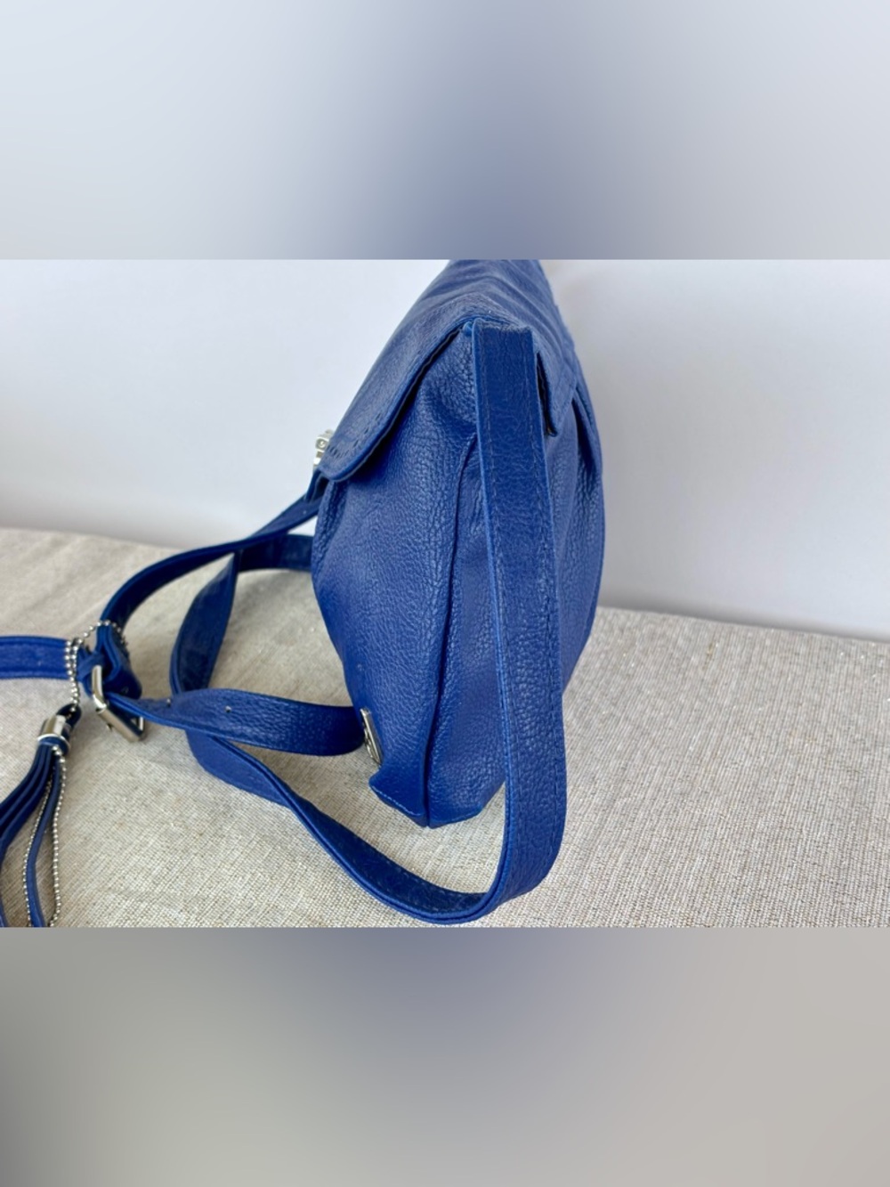 Roxy Blue Faux Leather Crossbody Bag Boho Slouchy Shoulder Purse - Picture 4 of 10